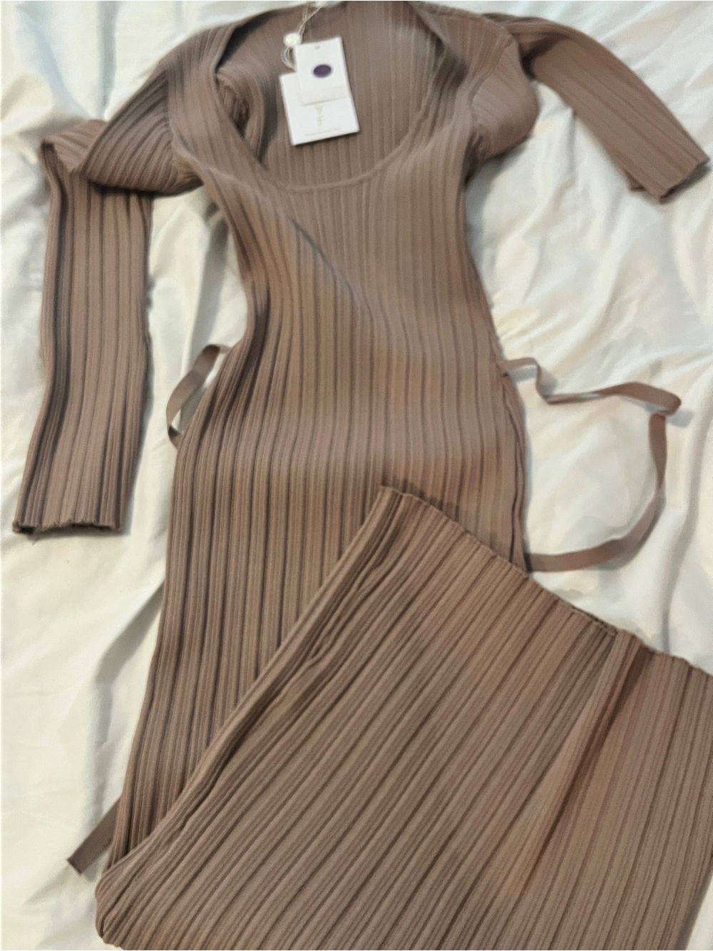Wayf Ribbed Knit Midi Dress in Taupe